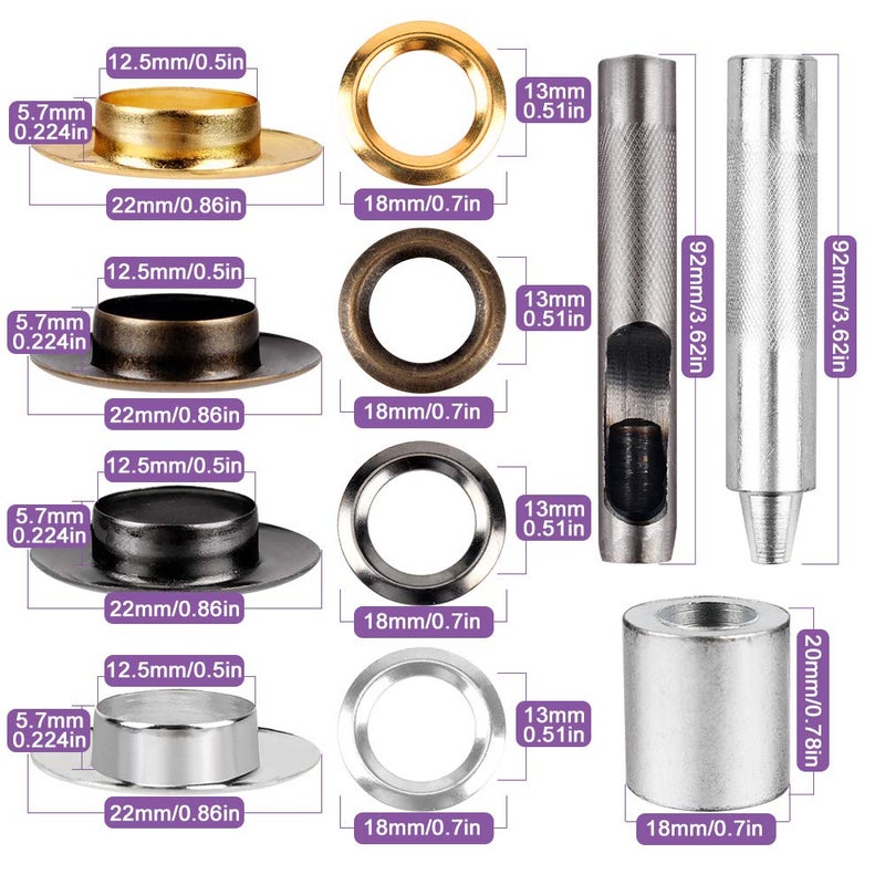 Meifuly 1/2inch Grommet Kit 100 Sets Grommets Eyelets with 3 Pieces Install Tool Kit, 4 Colors Grommets Kit with Storage Box for Craft Making, Repair and Decoration - Image 2